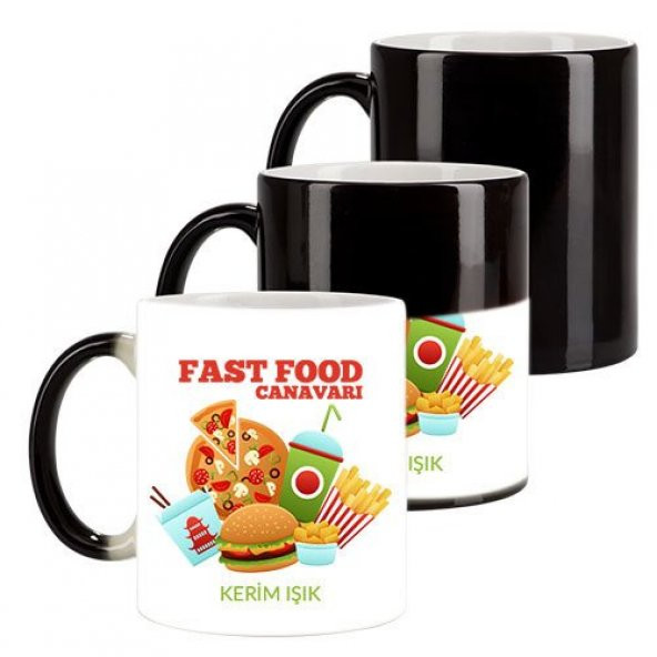 Kişiye Özel Fast Food Canavarı Tasarımlı Sihirli Kupa Bardak - tk9486