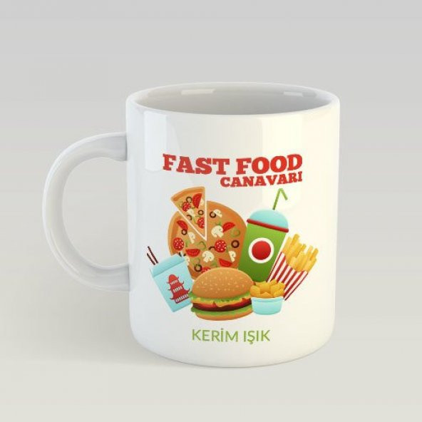 Kişiye Özel Fast Food Canavarı Tasarımlı Kupa Bardak - tk9486