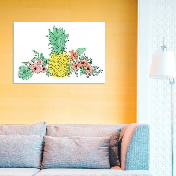 Angemiel Home Ananas Ve Çiçekler 20x30 Cm MDF Tablo