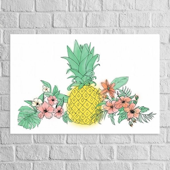Angemiel Home Ananas Ve Çiçekler 20x30 Cm MDF Tablo - 2