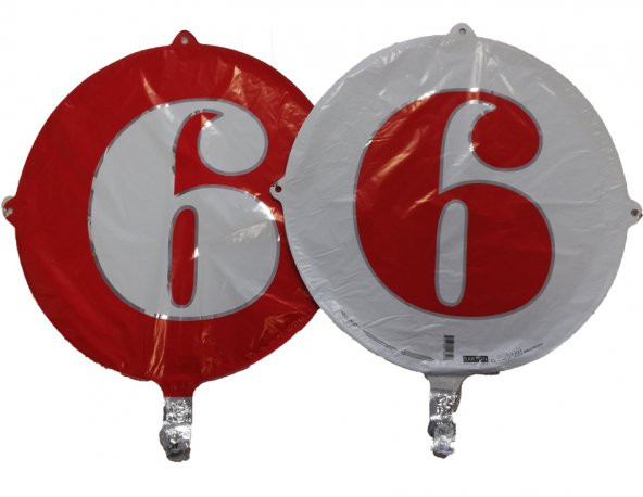 FOLYO BALON RAKAM 6 ÇİFT TARAFLI  KIRMIZI-BEYAZ 18 - PAKETTE 1 ADET (DÜ 15TL)