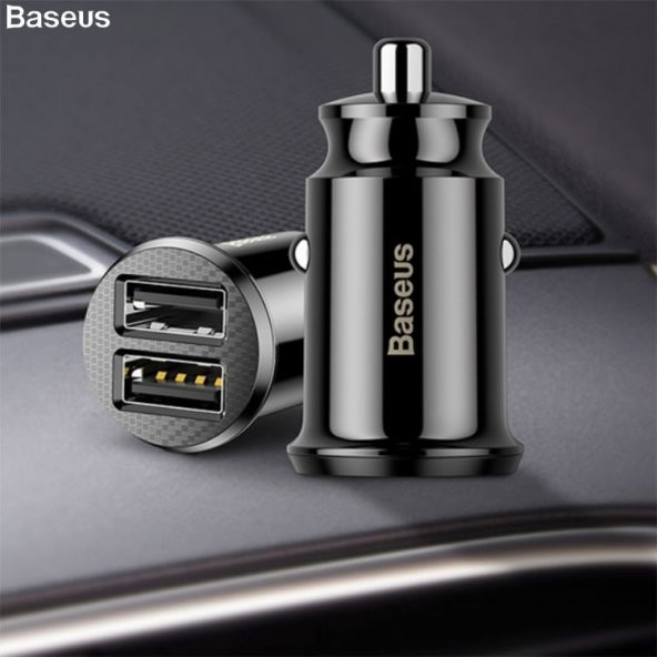 Baseus Mini Dual Usb 3.1a Max Çıkışlı Hızlı Araç Şarj Başlık-Siyah