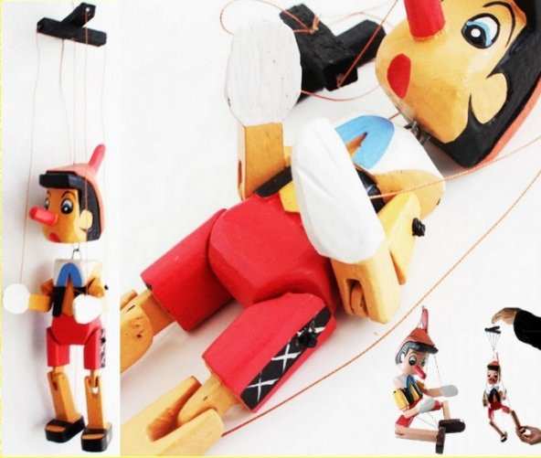 Oyuncak Kukla Pinokyo Ahşap İpli Kukla 26cm Pinokyo Oyuncağı - 1