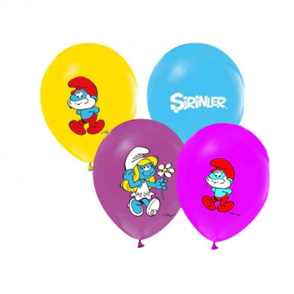 Balon Evi Şirinler Baskılı 4+1 12 inç Karışık Renkli Balon