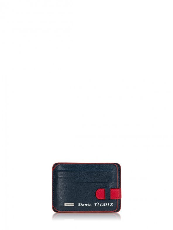 Kişiye Özel Cengiz Pakel Deri Kartlık 2404 Lacivert-Kırmızı