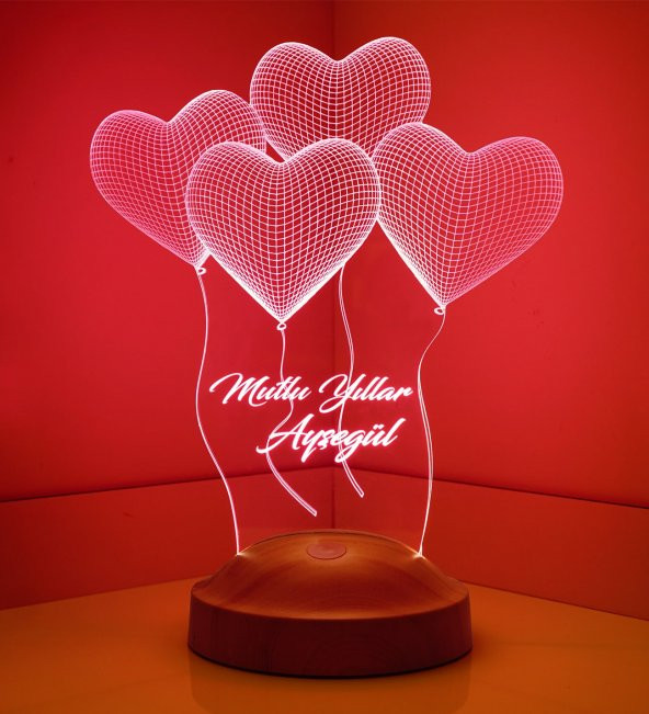 3D Led Lamba 3 Boyutlu Yeni Yıl Hediyesi Klasik Kalpler