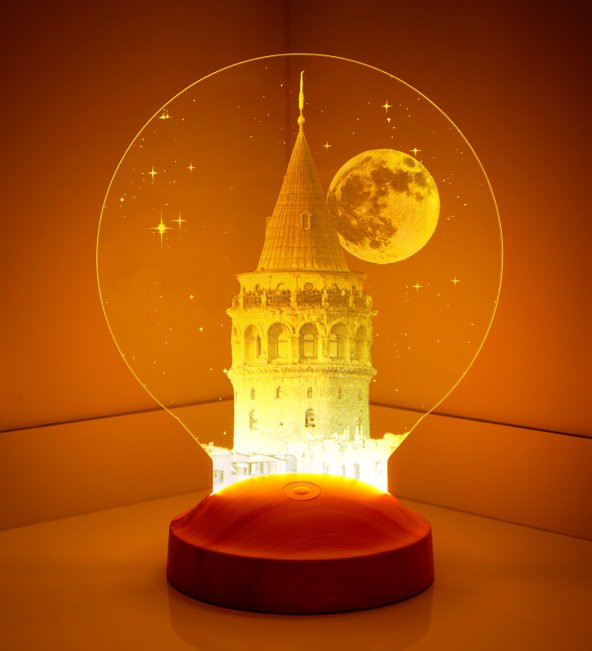 3D 3 Boyutlu Led Lamba Galata Kulesi Özel Hediye Gecelambası