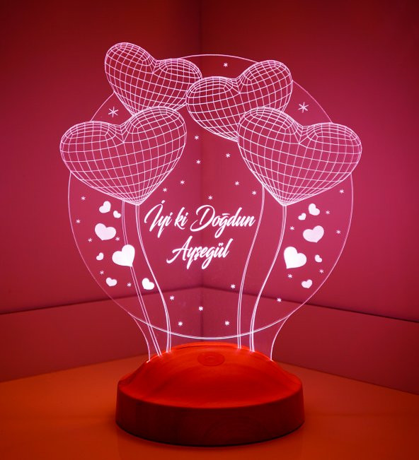 3D Led Lamba 3Boyutlu Balon Kalpler Küre Kişiye Özel Hediye