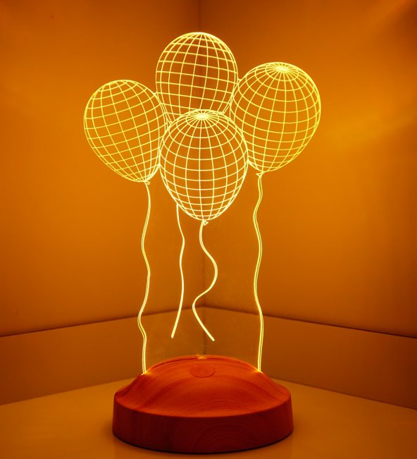 3D Led Lamba 3 Boyutlu Uçan Balonlar Özel Hediye Gecelambası