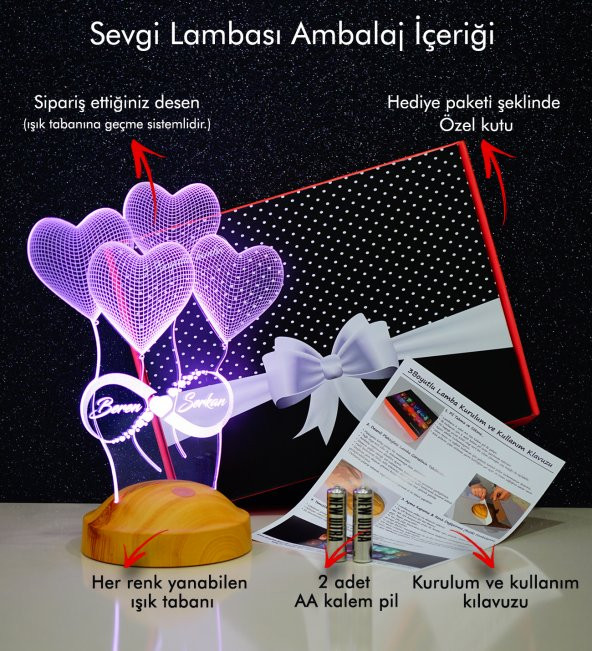 3D Led Lamba 3 Boyutlu Kuzulu Balon Bebek Hediyesi Lamba - 4