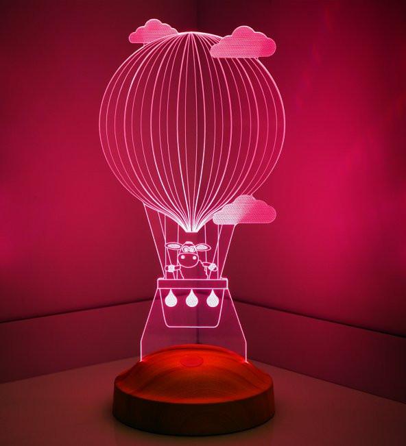 3D Led Lamba 3 Boyutlu Kuzulu Balon Bebek Hediyesi Lamba - 7