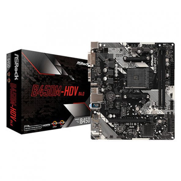 ASROCK AMD B450M-HDV R4 B450 DDR4 3200(OC) DVI HDMI DP AM4 M.2 US