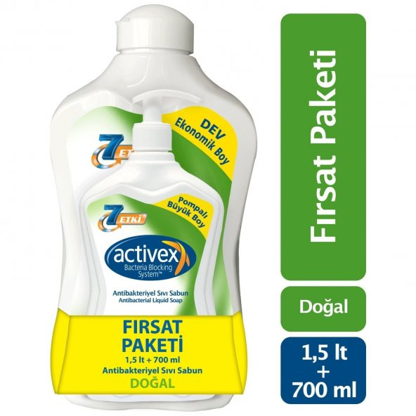 Activex Antibakteriyel Sıvı Sabun Doğal 1.5 lt & 700 ml Fırsat Paketi