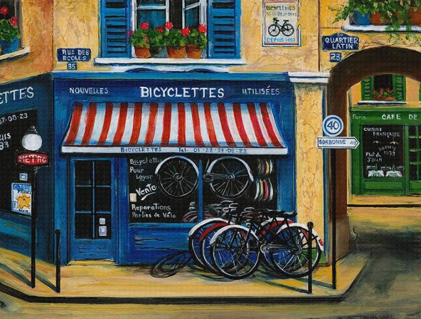 Yağlıboya Bisiklet Dükkanı Tablosu 50 x 70 cm