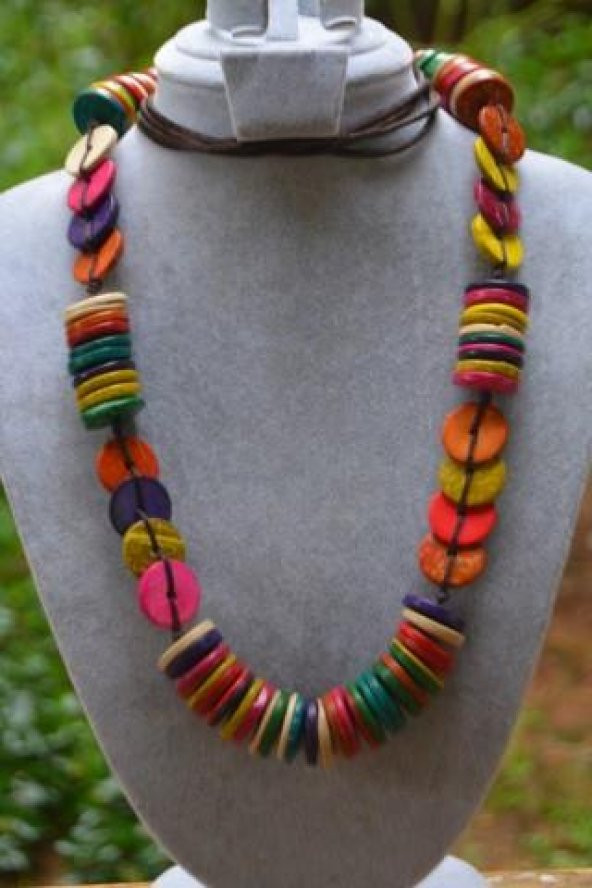 STONEAGE JEWELLERY Tahta Boncuklu Tasarım Bayan Kolye - Resim 2