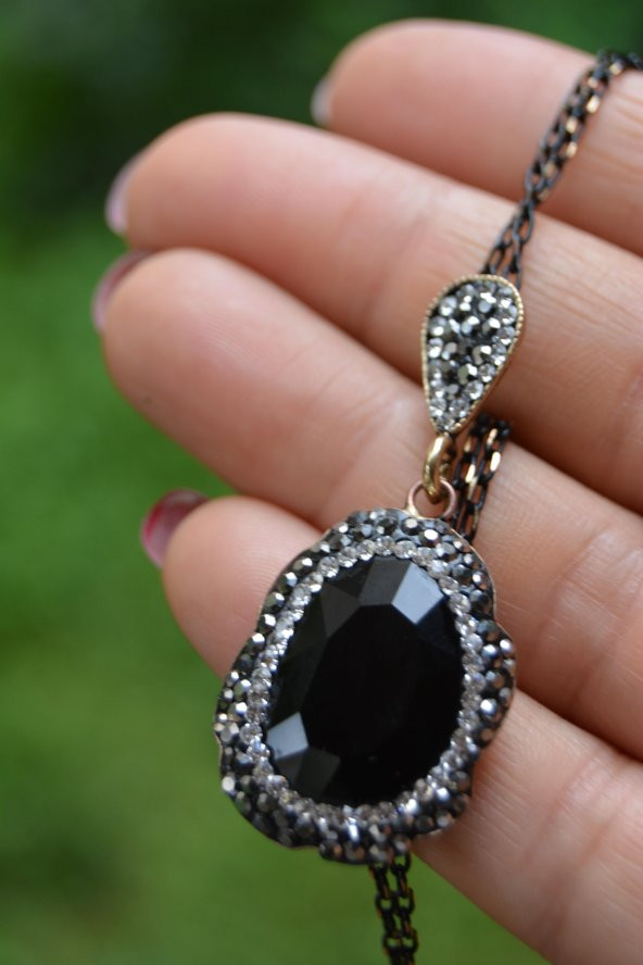 STONEAGE El Yapımı Siyah Taşlı Bayan Kolye - Resim 2