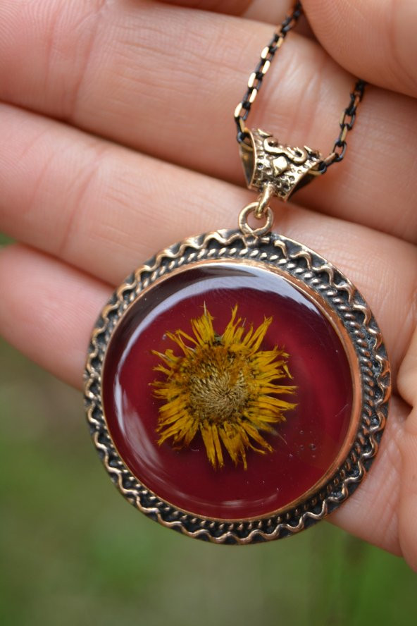 STONEAGE JEWELLERY Gerçek Çiçek El Yapımı Bayan Kolye - Resim 4