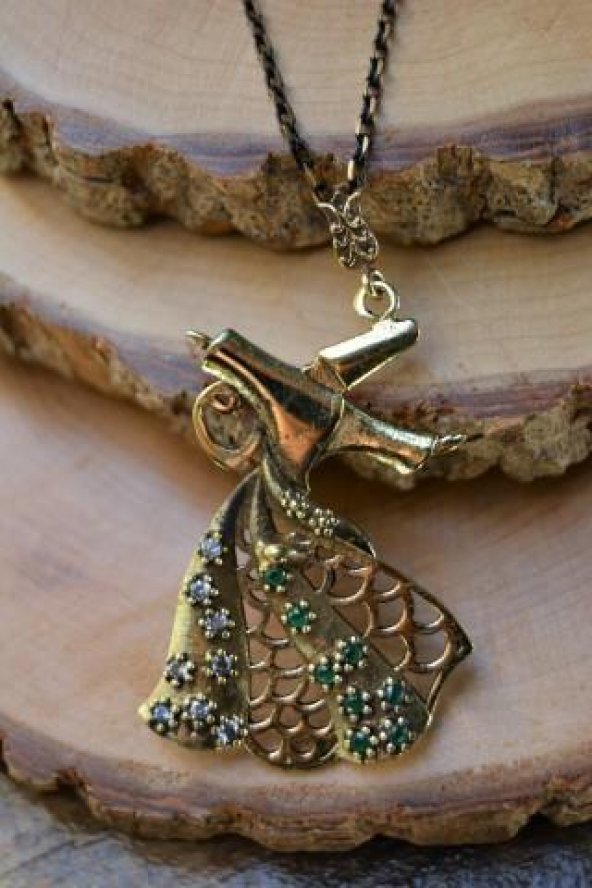 STONEAGE JEWELLERY Kök Zümrüt Taşlı Semazen Bayan Kolye - Resim 2