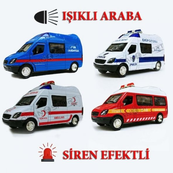 Metal Araba Jandarma Ambulans İtfaiye Polis Sesli Işıklı Araba