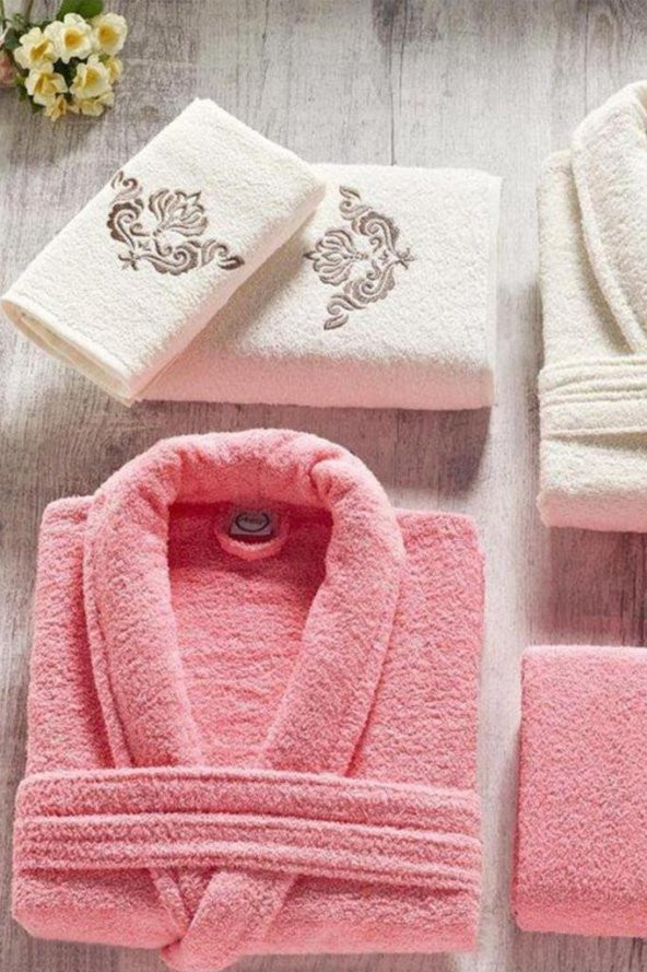 Ardora Bukle Aile Bornoz Takımı Nar Çiçeği Krem - 2