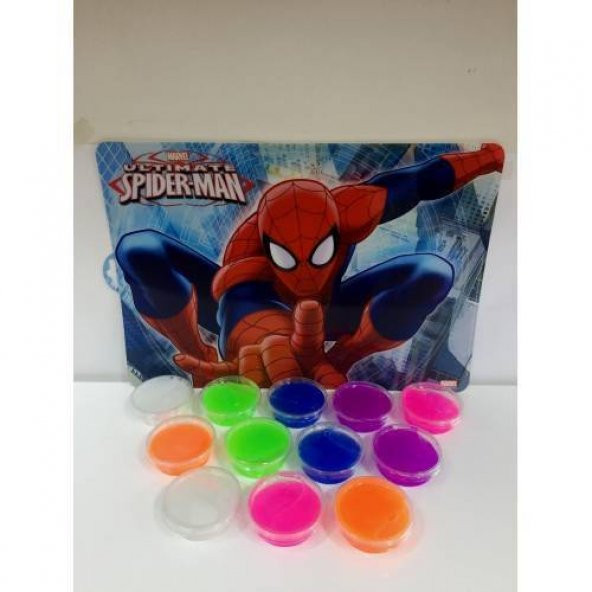 Slime Seti Slime oyun hamuru 12 adet 6 renk +spiderman oyun matı