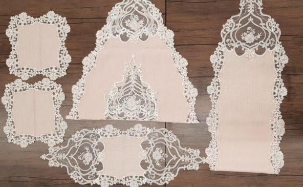 Güzide Dantelli Salon Takımı Duru Keten Pudra - 4