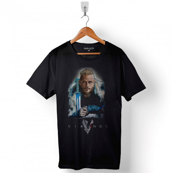 VIKINGS RAGNAR LOTHBROK LOGO SKULL HEAD VİKİNGLER ERKEK TİŞÖRT