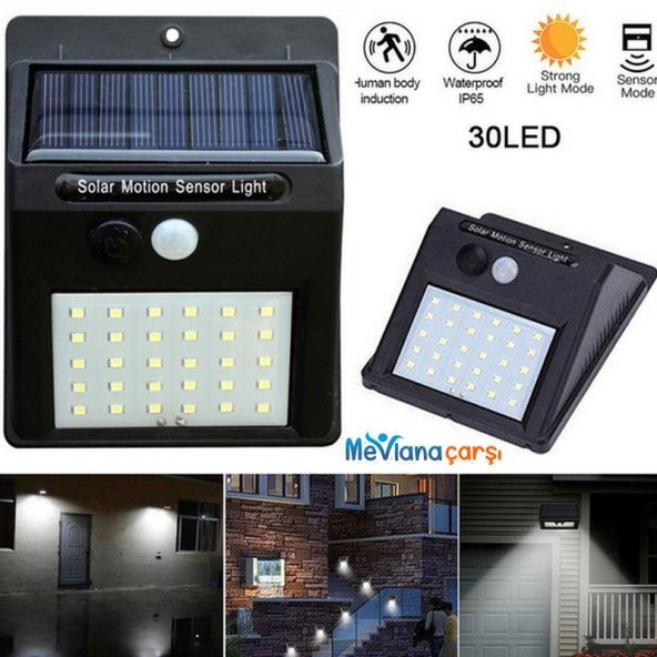 Led Güneş Enerjili Fotoselli 30 LED Dış Mekan ve Bahçe Aydınlatması Solar Bahçe Lambası ve Işığı
