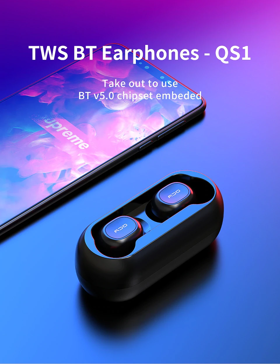 QCY QS1/T1C TWS 5.0 Bluetooth 3D Kablosuz Çift Mikrofonlu ve Taşınabilir Şarj Cihazlı