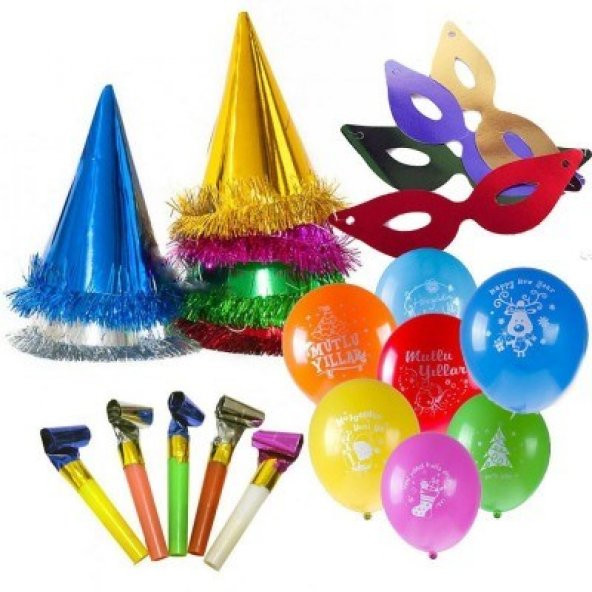 10 Adet Şapka + 10 Maske + 10 Düdük Doğum Günü, Parti Seti