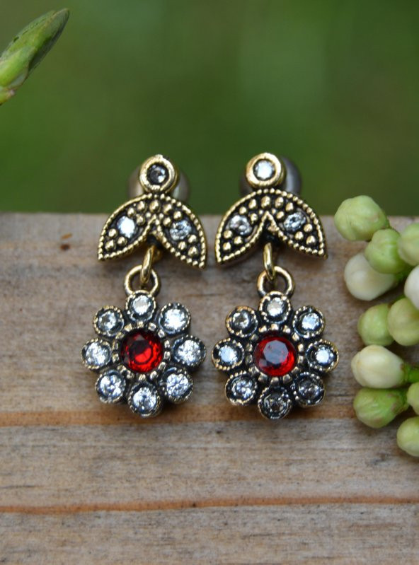 STONEAGE Yakut ve Zirkon Taşlı Bayan Otantik Küpe - 2