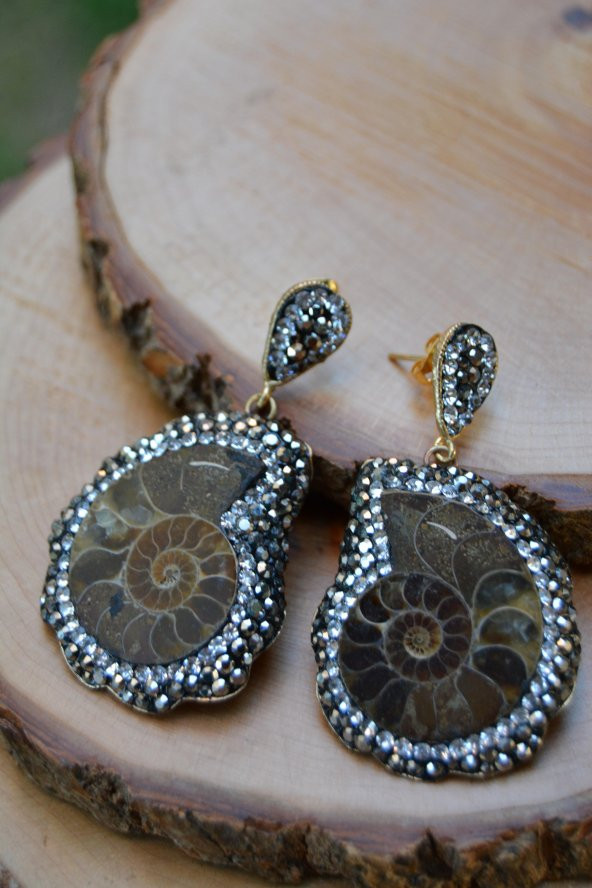 STONEAGE Salyangoz Fosili El Yapımı Bayan Küpe - Resim 2