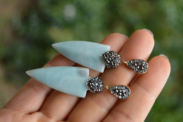 STONEAGE Mavi Doğal Taş Bayan Küpe Özel Tasarım Amazonit - 2