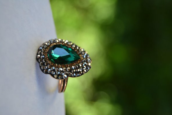 STONEAGE Yeşil Kristal Taşlı El Yapımı Ayarlanabilir Bayan Yüzük - Resim 2
