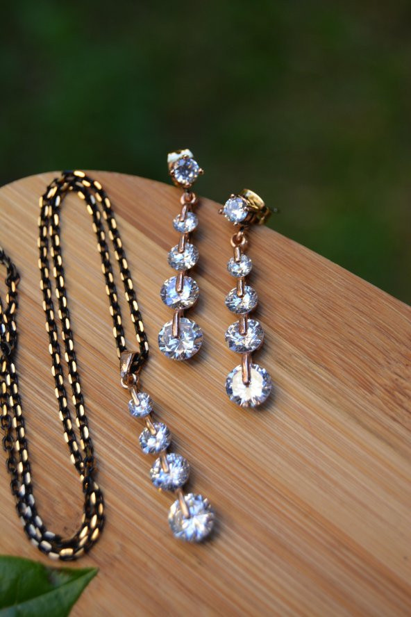 STONEAGE Dört Taş Zarif Zirkon Bayan Küpe ve Kolye Set - 2