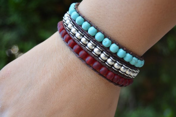 STONEAGE Turkuaz Taşlı Wrap Bay Bayan Bileklik - Resim 2