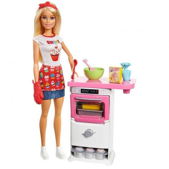 Barbie Mutfakta Fırın ve Kek Kalıplı Oyun Seti FHP57