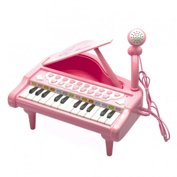 24 Tuşlu Oyuncak Mini Mikrofonlu Piyano Pembe