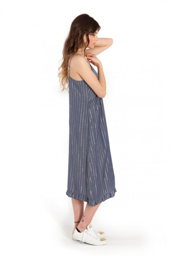 Elsa - Varak çizgili denim görünümlü elbise | 160239-1 - 2