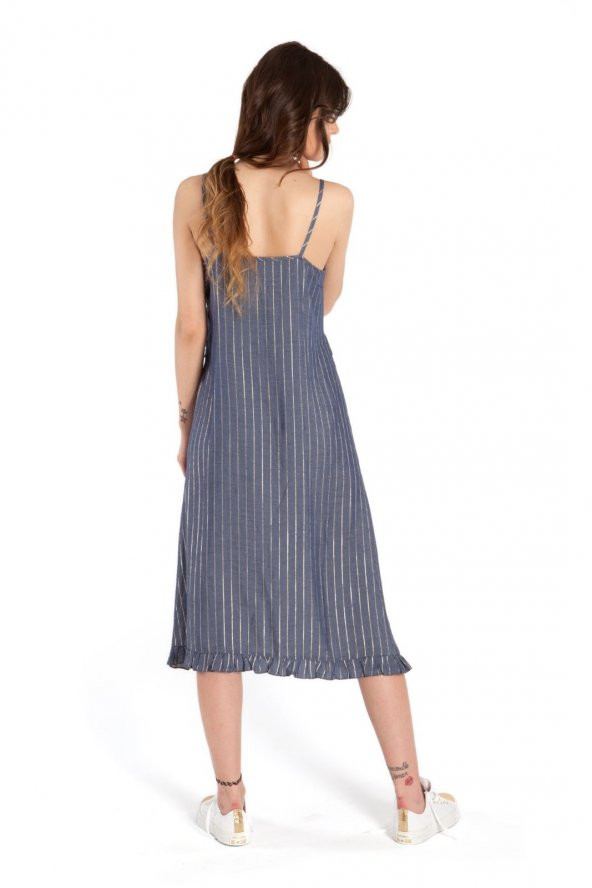 Elsa - Varak çizgili denim görünümlü elbise | 160239-1 - 3