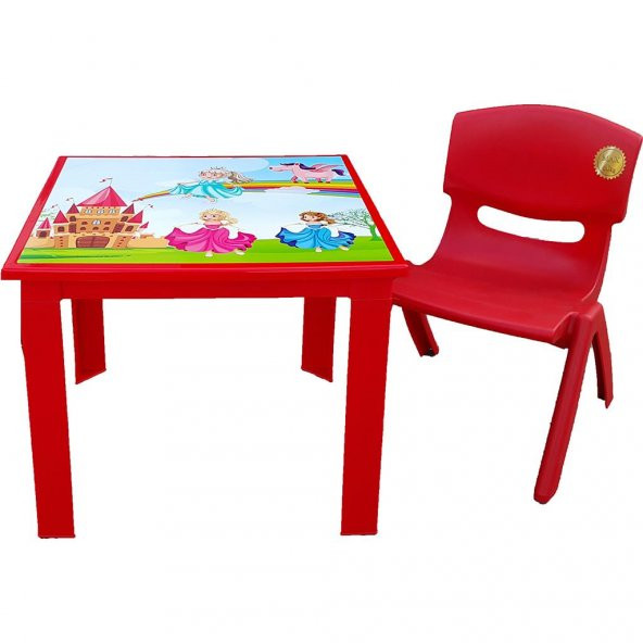 Çocuk Masa Sandalye Takımı Kırmızı Prenses 1-3 Yaş İçin