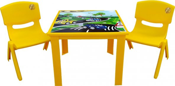Çocuk Masa Sandalye Takımı Sarı Araba 2S 1-3 Yaş İçin