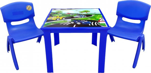 Çocuk Masa Sandalye Takımı Mavi Araba 2S 1-3 Yaş İçin