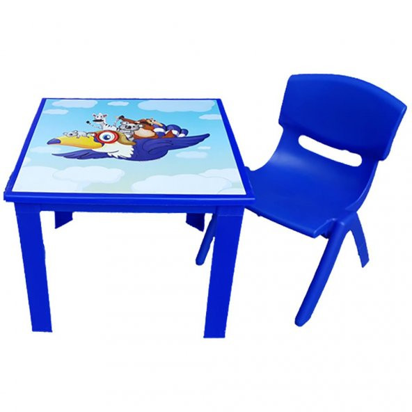 Çocuk Masa Sandalye Takımı Mavi Karga 1-3 Yaş İçin