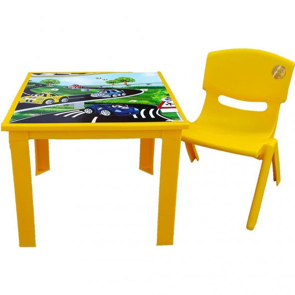 Çocuk Masa Sandalye Takımı Sarı Araba 1-3 Yaş İçin