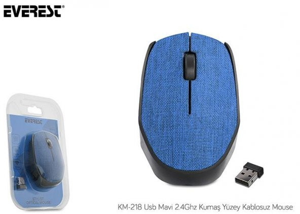 Everest KM-218 Usb Mavi 2.4Ghz Kumaş Yüzey Kablosuz Mouse