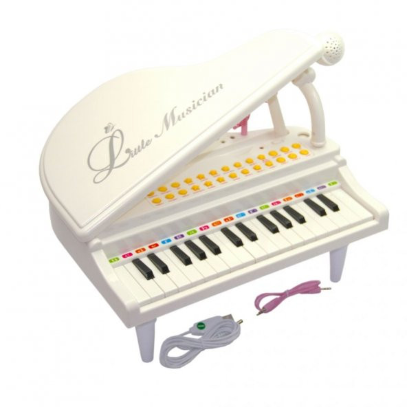 Pilli Sesli Işıklı Ortaboy Piyano Beyaz