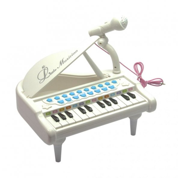 24 Tuşlu Oyuncak Mini Mikrofonlu Piyano Beyaz