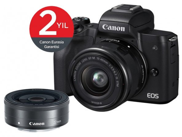 Canon EOS M50 + 15-45mm + 22mm Lens Aynasız Fotoğraf Makinası