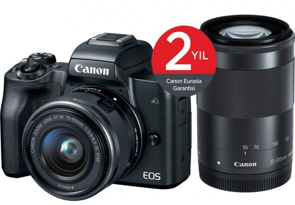 Canon EOS M50 + 15-45mm + 55-200mm Lens Aynasız Fotoğraf Makinası